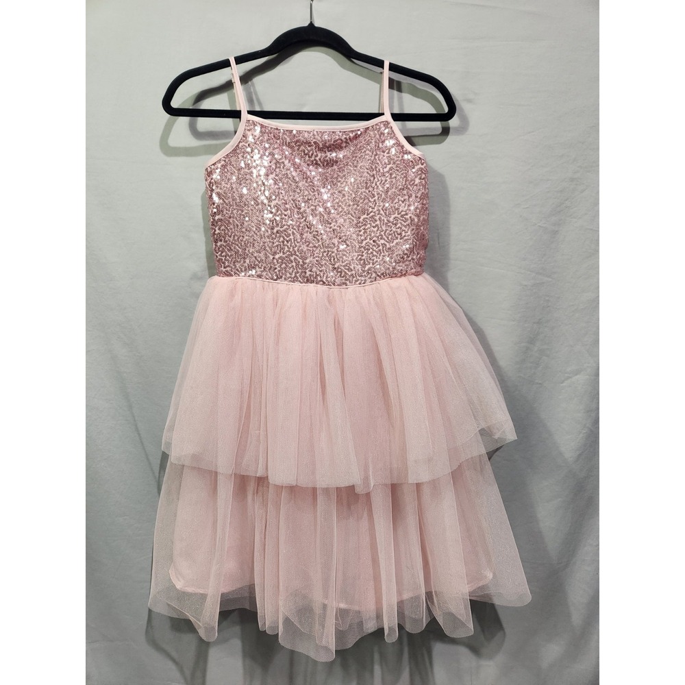 Girls Pink Sequin Dress With Tulle Skirt‎ 12